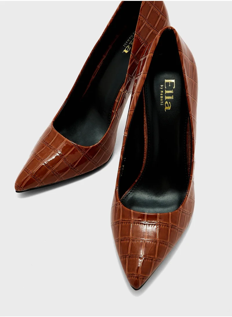 ELLA Brown Croc Patent Stiletto Pump