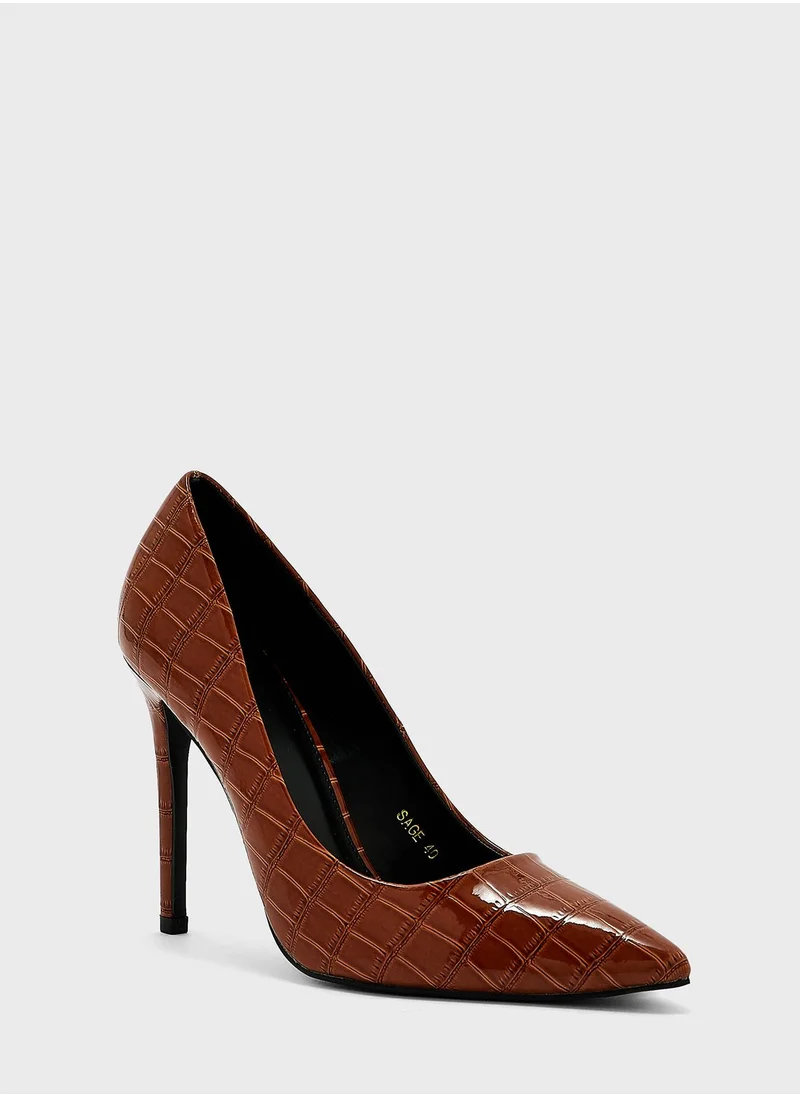 ELLA Brown Croc Patent Stiletto Pump