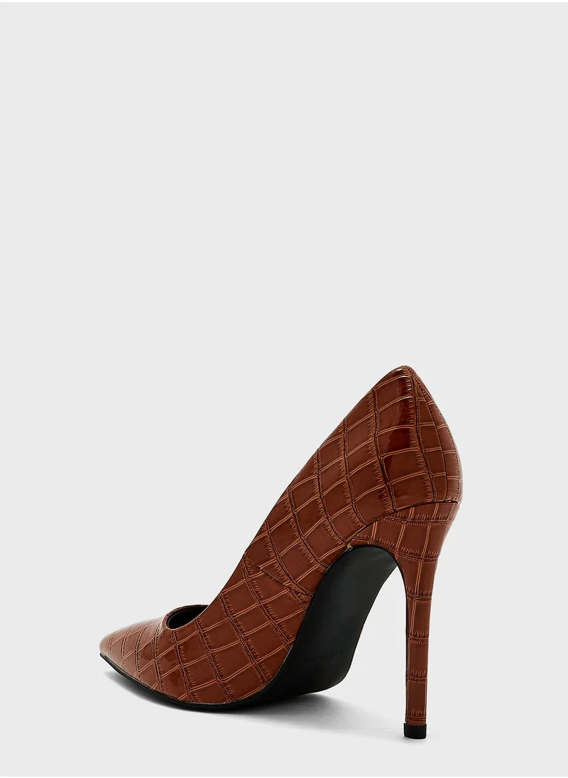 ELLA Brown Croc Patent Stiletto Pump