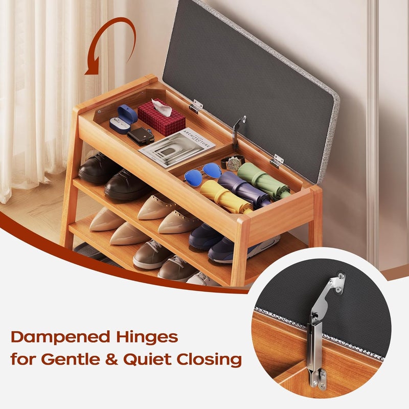 PARTPHONER Shoe Rack Bench Seat Rubberwood 2-Tier for Entryway, Hallway, Closet, Front Door Entrance, Foyer - Image 5