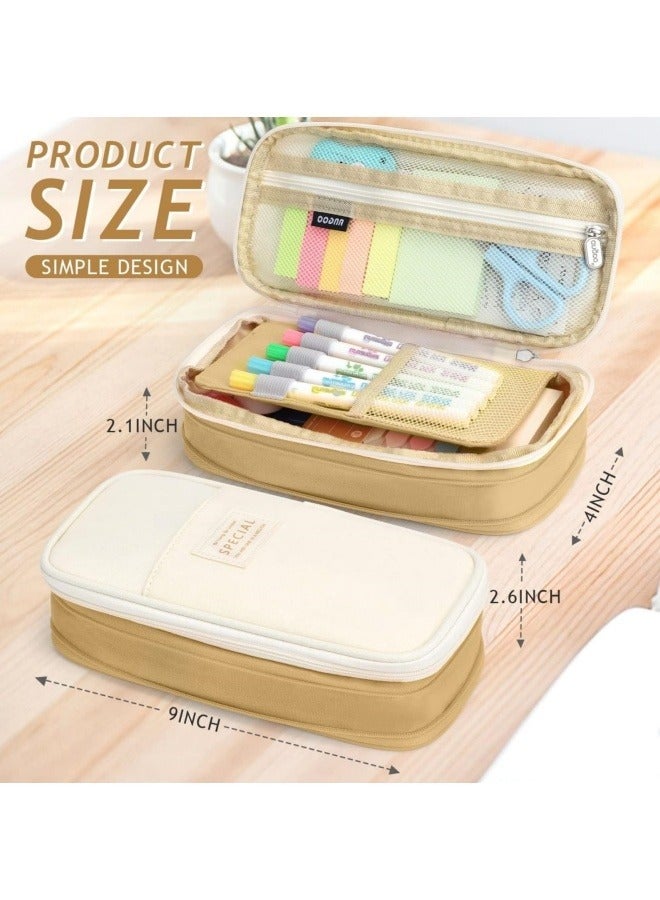 ANGOO Pencil Case, Large Capacity Pen Bag, Colored Pencil Bag with Zipper, Student School Supplies, Suitable for the Beginning of School Season, Beginning of School Gifts, Khaki - Image 2