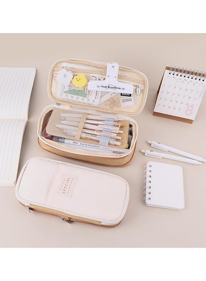 ANGOO Pencil Case, Large Capacity Pen Bag, Colored Pencil Bag with Zipper, Student School Supplies, Suitable for the Beginning of School Season, Beginning of School Gifts, Khaki - Image 3