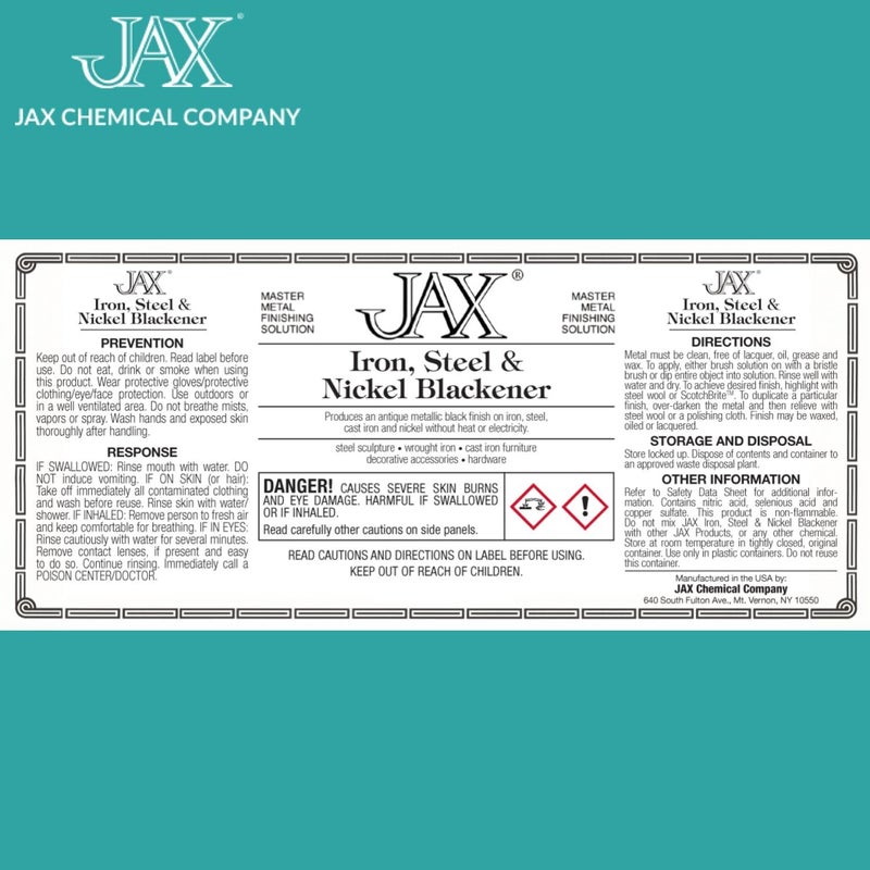 Jax Iron Steel & Nickel Blackener - Metal Finishing Solution - Antique Finish Without Heat or Electricity - 2 Ounce - Image 1