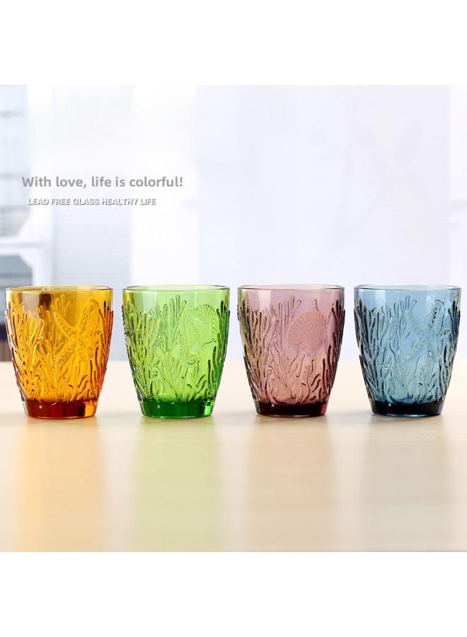 Beauenty Cold Water Cup Home Color Drinking Water Primary Color Glass Coconut Tree Small Fish Wave Point Starfish Four Colors Random Hair 