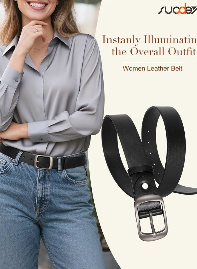 Suosdey Women's Genuine Bull Leather Vintage Retro Waist Belt with Pin Buckle (Black) - Image 2