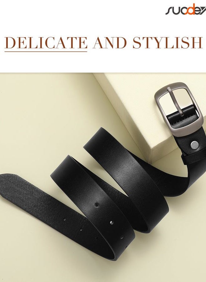 Suosdey Women's Genuine Bull Leather Vintage Retro Waist Belt with Pin Buckle (Black) - Image 5