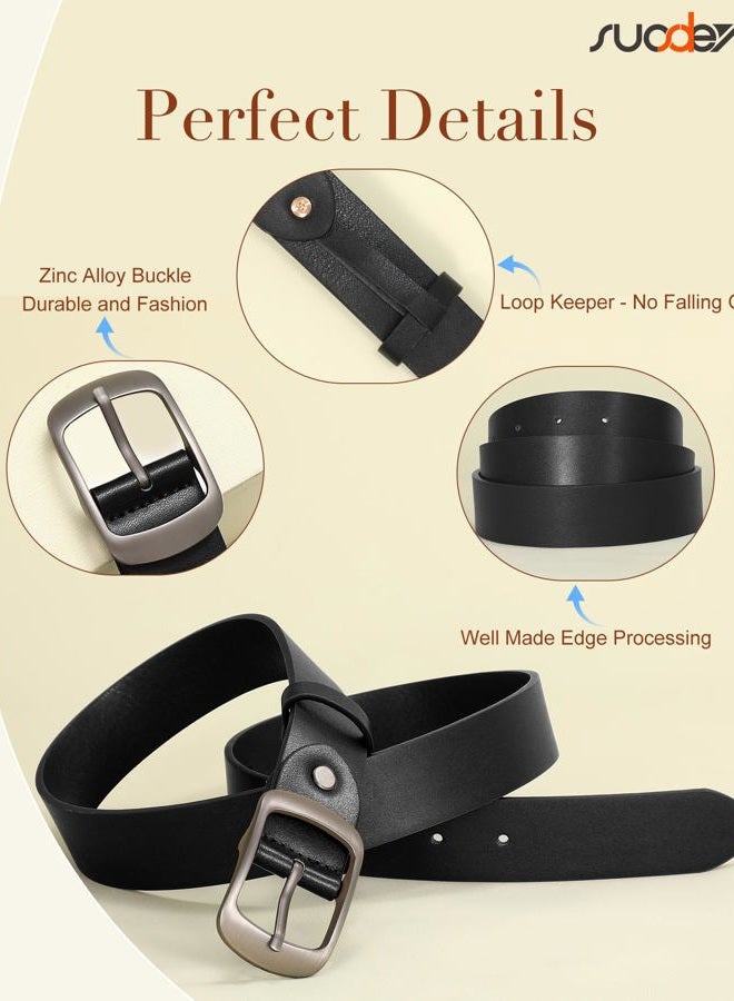 Suosdey Women's Genuine Bull Leather Vintage Retro Waist Belt with Pin Buckle (Black) - Image 3