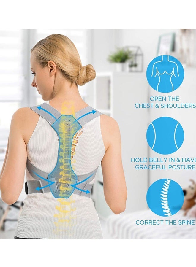 Adjustable Back Posture Corrector Back Brace Providing Pain Relief from Lumbar Neck Shoulder and Clavicle Back Shoulder Neck for Support Spinal Alignment Men Women Gray, Middle - Image 5