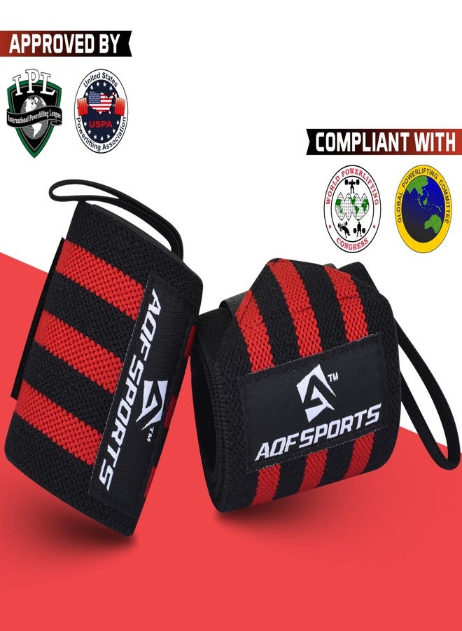 AQF 18” Wrist Wraps Supports Heavy Duty Weightlifting Gym Training Fist Straps with Thumb Loop (Red & Black) - Image 2
