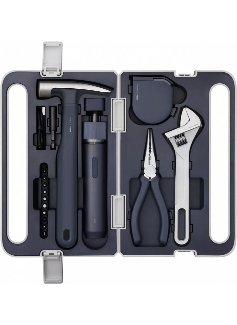 HOTO HOTO Manual Toolbox Hand Tool Set Portable Screwdriver Spanner Hammer Tape Measure Pliers Home Repair Installation Toolbox  - Image 1