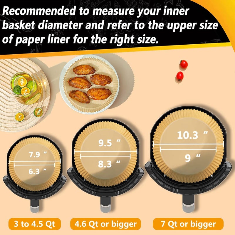 ZOWVAAM بطانات ورق المقلاة الهوائية لـ Ninja Air Fryer 4QT AF101، بطانات ورق برشمان كبيرة 9.5 بوصة غير لاصقة مقاومة للزيت، مقاومة للماء، ورق خبز بدرجة غذائية للشواء والميكروويف - Image 4