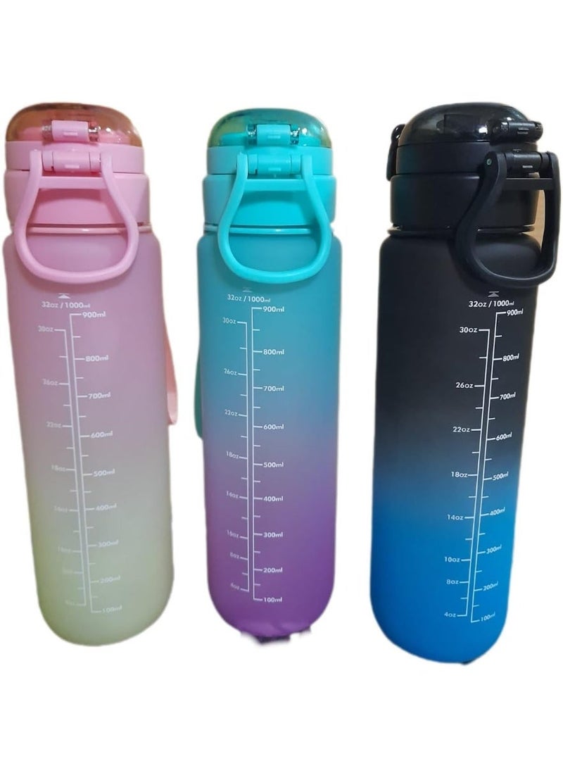 Drinking Water Bottle with Straw 1L/1000ml BPA Free, Bottle Sport Drinks with Locking clip Cover, clip handle, & Leak Proof, light weight water bottle for Man & Women indoor and outdoor (Black Blue) - Image 2