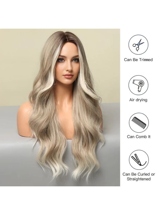 شعر مستعار أشقر بني ذهبي مموج متدرج 26 بوصة عالي الكثافة للنساء - Image 3