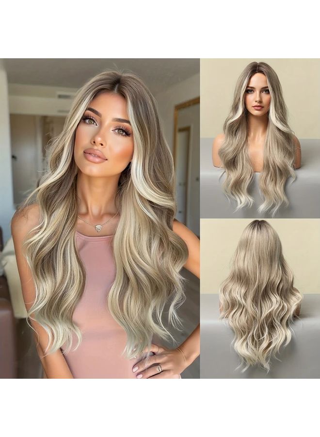 شعر مستعار أشقر بني ذهبي مموج متدرج 26 بوصة عالي الكثافة للنساء - Image 1