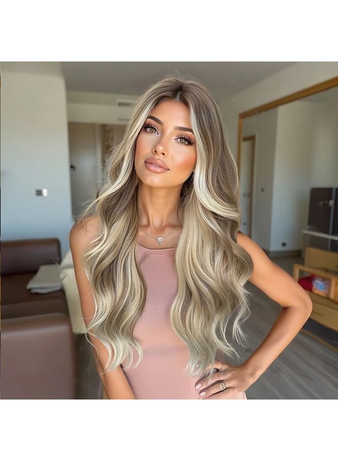 شعر مستعار أشقر بني ذهبي مموج متدرج 26 بوصة عالي الكثافة للنساء - Image 2