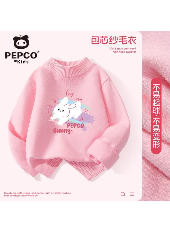 Piggy Banner Girls Winter Sweater New Children's Half Turtleneck Warm Knitwear Fashionable Girls Winter Base Shirt
