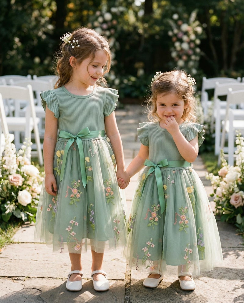 Noubeau Toddler Girl Summer Dress Tulle Ruffle Sleeveless Baby Girl Fashion Casual Spring Dresses 1-5Y(Green,1 Year) - Image 2