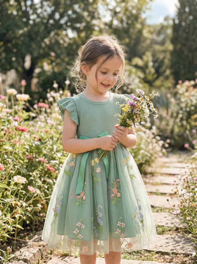 Noubeau Toddler Girl Summer Dress Tulle Ruffle Sleeveless Baby Girl Fashion Casual Spring Dresses 1-5Y(Green,1 Year) - Image 5
