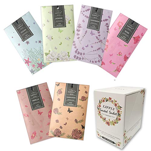 LIFFLY 14 Packs Scented Sachets Bag for Drawers and Closets Long-Lasting Home Fragrance Sachet Lavender Rose Jasmine Ocean Vanilla Sandalwood 6 Different Scent Gift Box - Image 1