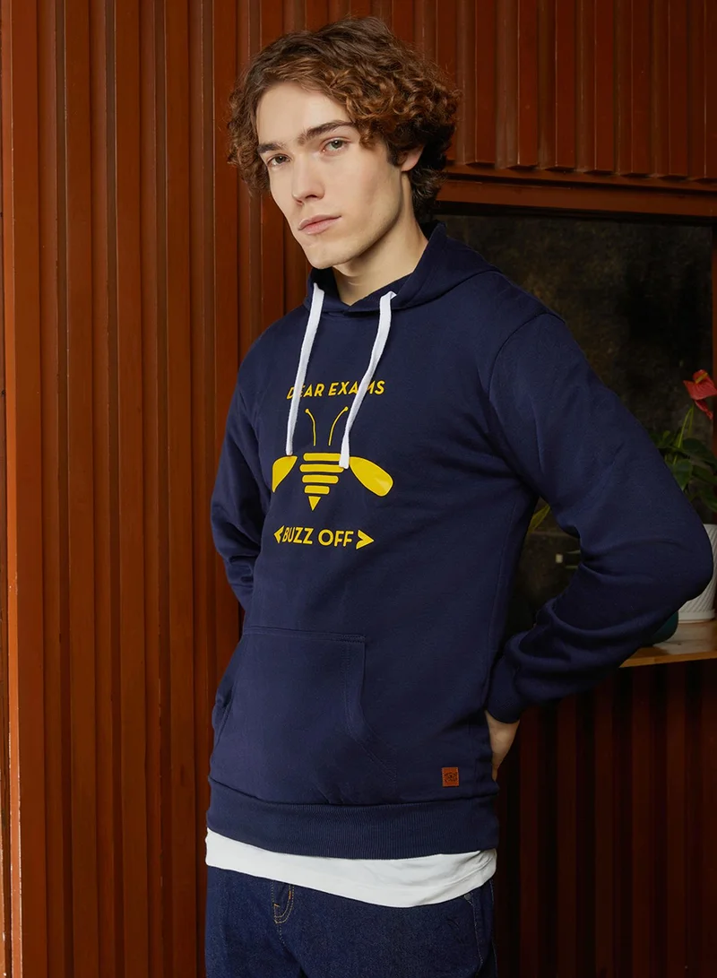 Campus Sutra Men's Navy Blue Buzz Off Pullover Hoodie