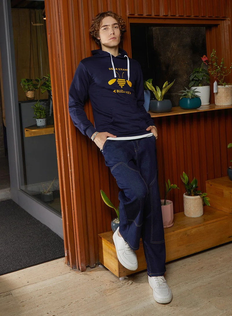 Campus Sutra Men's Navy Blue Buzz Off Pullover Hoodie