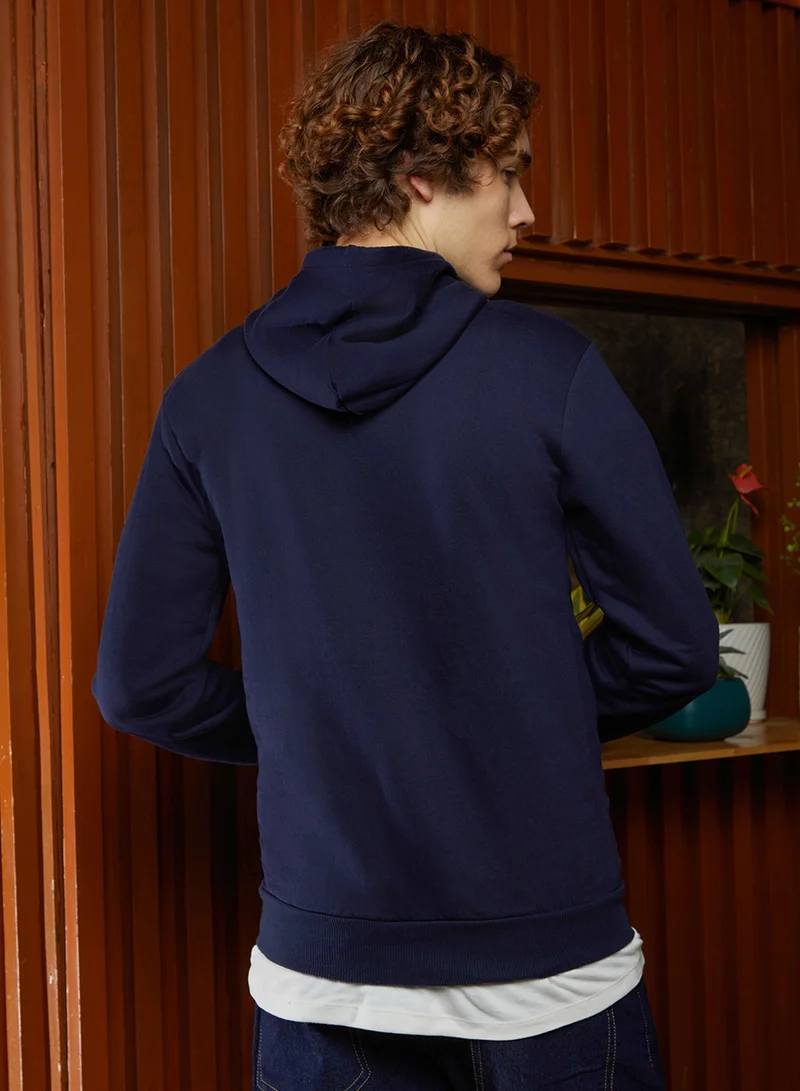 Campus Sutra Men's Navy Blue Buzz Off Pullover Hoodie