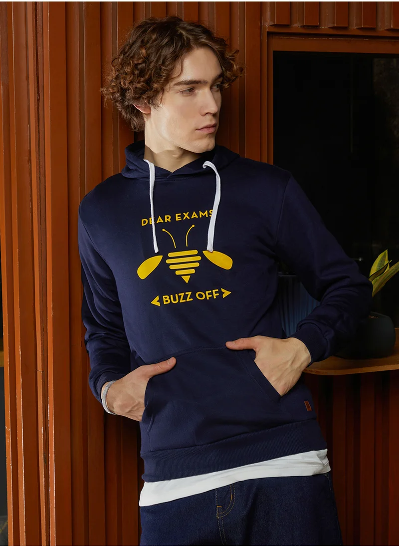Campus Sutra Men's Navy Blue Buzz Off Pullover Hoodie