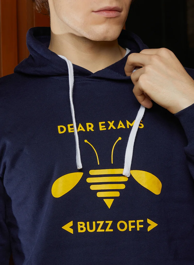 Campus Sutra Men's Navy Blue Buzz Off Pullover Hoodie