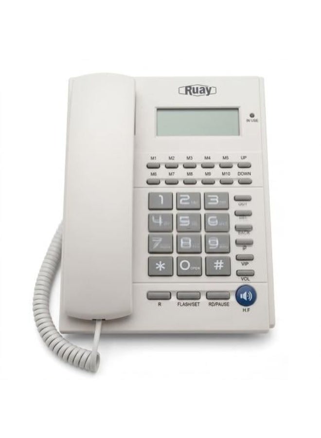 Ruay A Ruay brand corded landline phone, featuring a display screen to show the number, and comes in a classic white design suitable for offices and homes. - Image 1