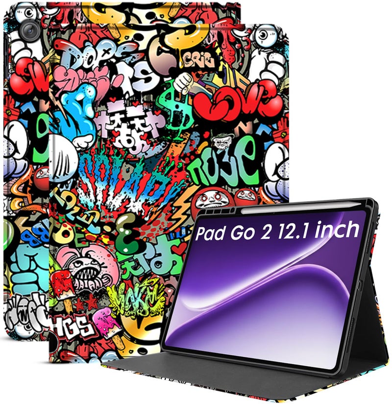 Robustrion Cover for OnePlus Pad Go 2 12.1 inch Cover Case with Pencil Holder, Folio Cover Case for OnePlus Pad Go 2 Tablet Cover [Auto Sleep Wake Support] - Hippy - Image 1