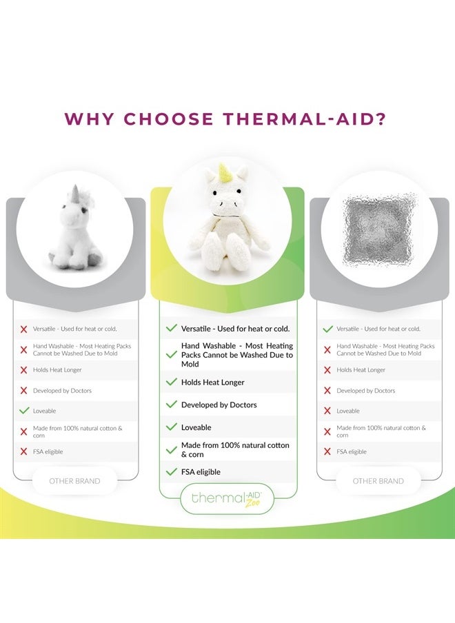 Thermal-Aid - Zoo - Mini Microwavable Stuffed Animal - Plush Toy and Hot Cold Pack - Juno The Unicorn White - Image 1