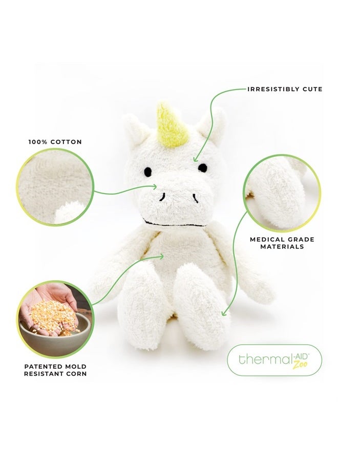 Thermal-Aid - Zoo - Mini Microwavable Stuffed Animal - Plush Toy and Hot Cold Pack - Juno The Unicorn White - Image 1