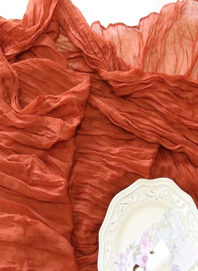 Thanksgiving Table Runner Fall Terracotta Cheesecloth 35x120 Inches Orange Red Rust Boho Gauze Table Runner Burnt for Wedding Decor Reception Bridal Shower Centerpiece Engagement - Image 1