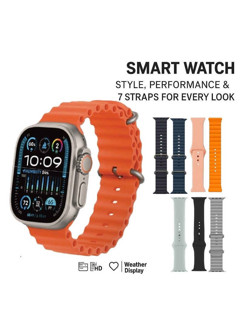 micro speed Smart Watch 7+1 Ultra with Finger Sensor for Call Answering, Calorie Counting, and Message Notifications – Supports Arabic Language, Comes with 7 Extra Straps, 49mm, Multi-Color - Image 1