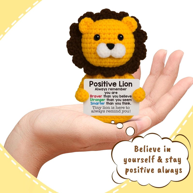 HYRAINBOW Handmade Crochet Positive Lion Cute Emotional Positive Support Animal Gift, Motivational Encouragement Inspirational gifts for Friend Colleague Son Daughter Women Men, Graduation Gift for Student Teen - Image 3