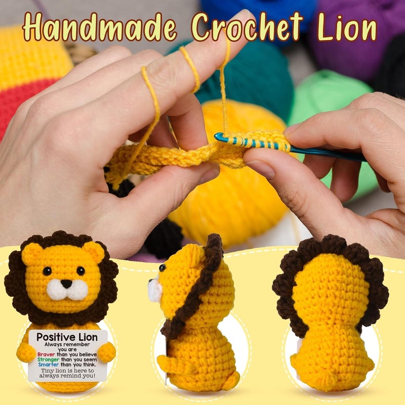 HYRAINBOW Handmade Crochet Positive Lion Cute Emotional Positive Support Animal Gift, Motivational Encouragement Inspirational gifts for Friend Colleague Son Daughter Women Men, Graduation Gift for Student Teen - Image 4
