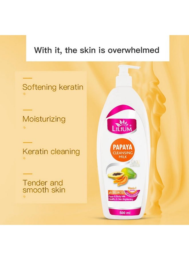 LILIUM Herbal Papaya Cleansing Milk 500Ml, Soft & Smooth Skin, Deep Cleanse, Hydration, Brightening, Soothing, Radiant Complexion, Exfoliation, All Skin Types, For Women & Men  - Image 3