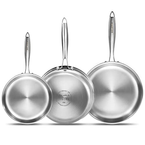 DELARLO Whole Body Tri-Ply Stainless Steel Frying Pan set, 8”/10”/12” Cooking pans, Kitchen Cookware Set, Fast Heating Chef's pan with Ergonomic Handles, Suitable for All Stove - Image 1