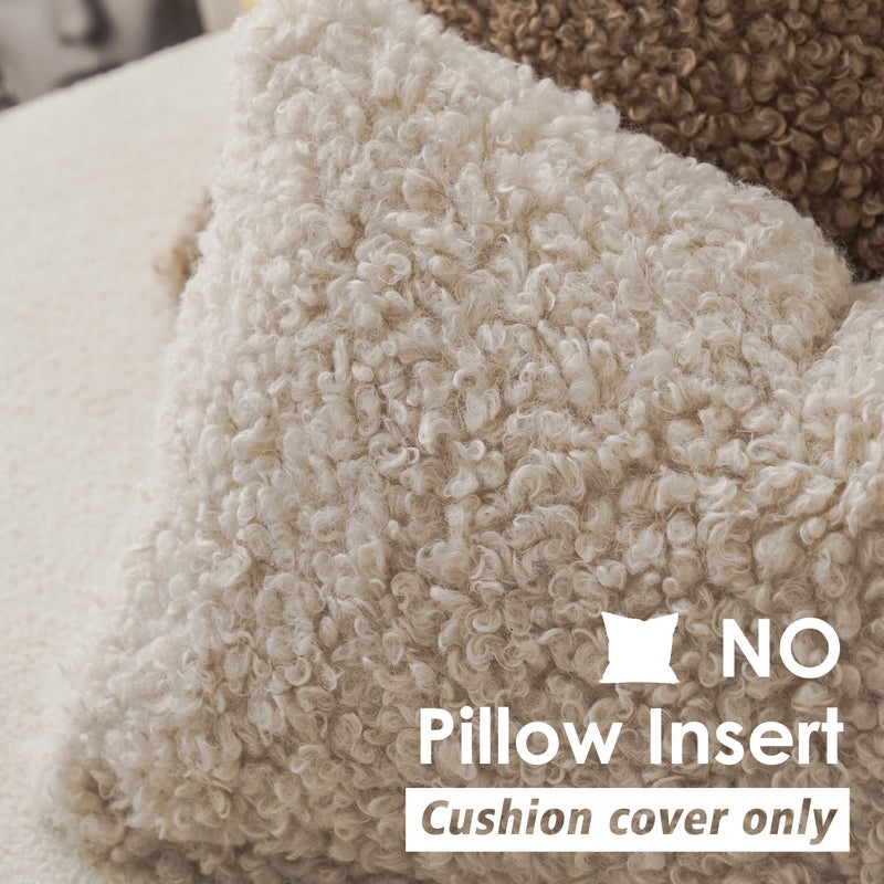 Foindtower Foindtower Set of 2 Curly Teddy Wool Faux Fur Pillow Covers Decorative Boucle Textured Lumbar Throw Pillow Accent Pillowcases Sheepskin Cushion Case for for Chair and Couch 12""x20"" Neutral Cream  - Image 3