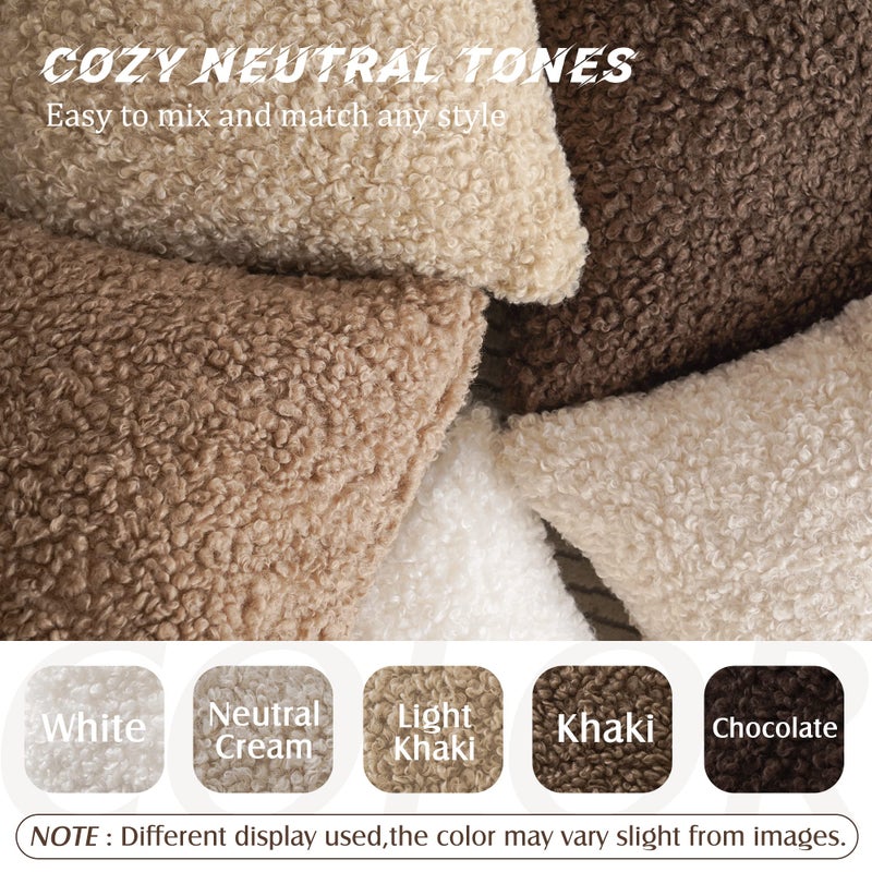 Foindtower Foindtower Set of 2 Curly Teddy Wool Faux Fur Pillow Covers Decorative Boucle Textured Lumbar Throw Pillow Accent Pillowcases Sheepskin Cushion Case for for Chair and Couch 12""x20"" Neutral Cream  - Image 5