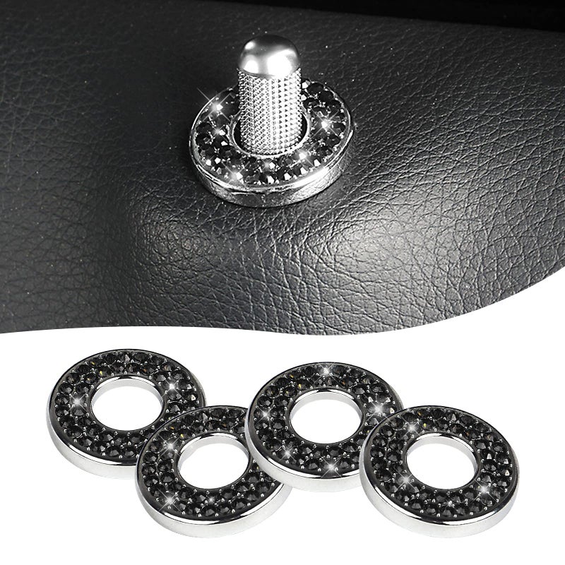 Sodcay 4 Pack Bling Car Inner Door Lock Covers Rhinestones Pull Rod Bolt Decoration Stickers Auto Universal Sparkly Door Bolt Cap Compatible with MercedesBenz ABCDE Class Black - Image 3