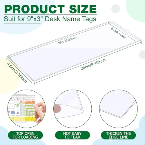 Meetory 25 Pieces 9.5” x 3.4” Clear Reusable Nameplate Pocket Upgraded Thickened Material Self-Adhesive Desk Name Tag- Covers for School Classroom Desk, Office Supplies, NOT Include Name Tags - Image 3