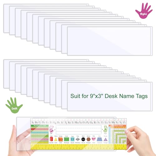 Meetory 25 Pieces 9.5” x 3.4” Clear Reusable Nameplate Pocket Upgraded Thickened Material Self-Adhesive Desk Name Tag- Covers for School Classroom Desk, Office Supplies, NOT Include Name Tags - Image 1