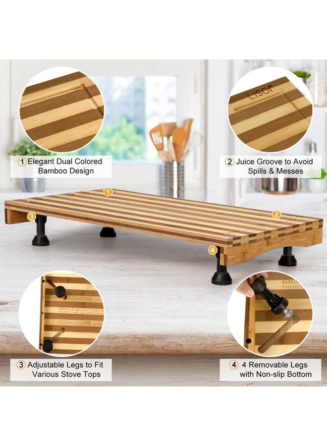 Lynicon Bamboo Stovetop Cover&Countertop Cutting Board with Adjustable Legs, Dual-purpose Chopping Board for Electric Stove Burner, Workspace Block Cover for RV Camping Camper Gas Cook Top Cover - Image 3