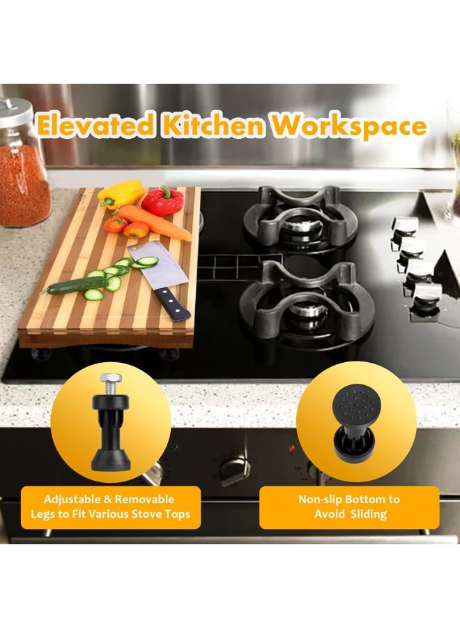 Lynicon Bamboo Stovetop Cover&Countertop Cutting Board with Adjustable Legs, Dual-purpose Chopping Board for Electric Stove Burner, Workspace Block Cover for RV Camping Camper Gas Cook Top Cover - Image 5