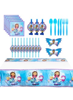 xppier 145 pcs disposable party tableware Gabby's Dollhouse theme, kids birthday party celebration, baby shower party suppliers with plates, spoons, folks, cups, napkins, etc. 16 items  - Image 2