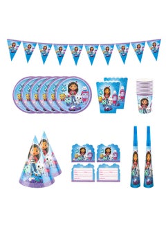 xppier 145 pcs disposable party tableware Gabby's Dollhouse theme, kids birthday party celebration, baby shower party suppliers with plates, spoons, folks, cups, napkins, etc. 16 items  - Image 3