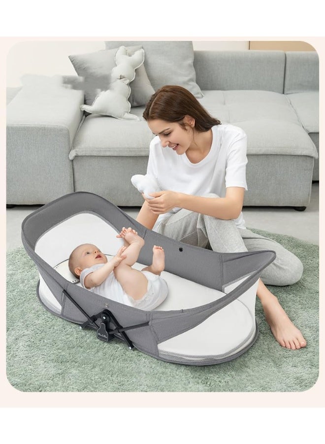 CENXI Travel Bassinet Portable Baby Bed for Newborn Infants-Folding Bassinet in Bed Mini Crib Breathable Travel Bed Quick Fold Newborn Infant Sleeper with Mosquito Net and Travel Bag (Gray) - Image 5
