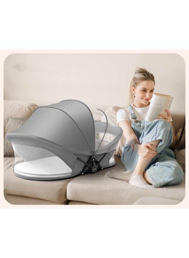 CENXI Travel Bassinet Portable Baby Bed for Newborn Infants-Folding Bassinet in Bed Mini Crib Breathable Travel Bed Quick Fold Newborn Infant Sleeper with Mosquito Net and Travel Bag (Gray) - Image 3