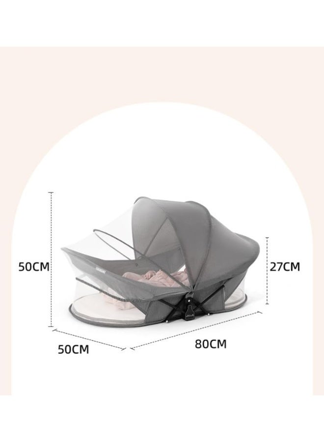 CENXI Travel Bassinet Portable Baby Bed for Newborn Infants-Folding Bassinet in Bed Mini Crib Breathable Travel Bed Quick Fold Newborn Infant Sleeper with Mosquito Net and Travel Bag (Gray) - Image 2